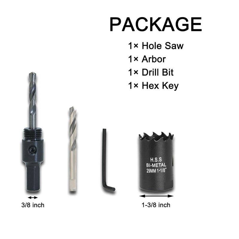 VIKITON 1-1/8 Inch Hole Saw with Arbor for Wood Metal Plastic, 1.1 in Bimetal Hole Cutter, Fast Chip Removal, Smooth Flat Drilling Edge, Lightweight & Portable (Black) - Image 2